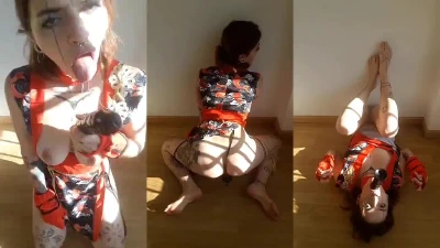 Black Dildo Geisha Wearing